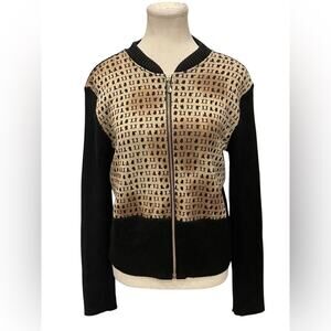 ICEBERG Jeans black Multi / White Zip-Up Sweater  size L